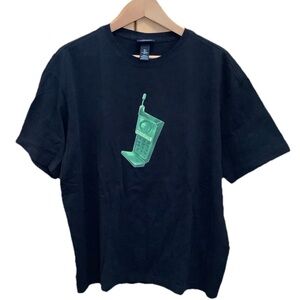 H&M Black Tee with Green Vintage Phone Graphic / Large